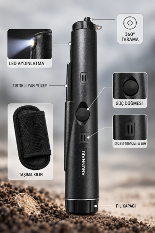 Pointer Siyah Altın Titreşimli Metal Dedektörü Pinpointer PİL + Çanta Hediye