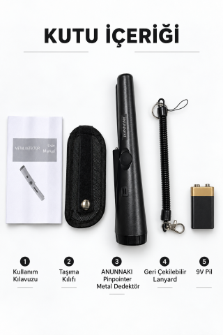 Pointer Siyah Altın Titreşimli Metal Dedektörü Pinpointer PİL + Çanta Hediye