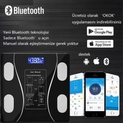 Anunnaki Dijital Akıllı Bluetooth Baskül Yağ Su Kas Vücut Kitle Endeksi Kilo Ölçer Tartı Hediye Pil