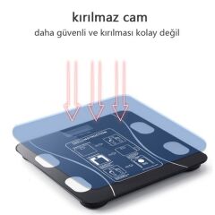 Anunnaki Dijital Akıllı Bluetooth Baskül Yağ Su Kas Vücut Kitle Endeksi Kilo Ölçer Tartı Hediye Pil