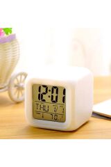 Anunnaki 7 Renk Değiştiren Xxl Dijital LCD Küp Alarmlı Takvim Termometreli Masa Saati Gece Lambası