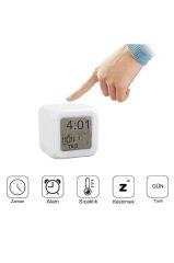 Anunnaki 7 Renk Değiştiren Xxl Dijital LCD Küp Alarmlı Takvim Termometreli Masa Saati Gece Lambası