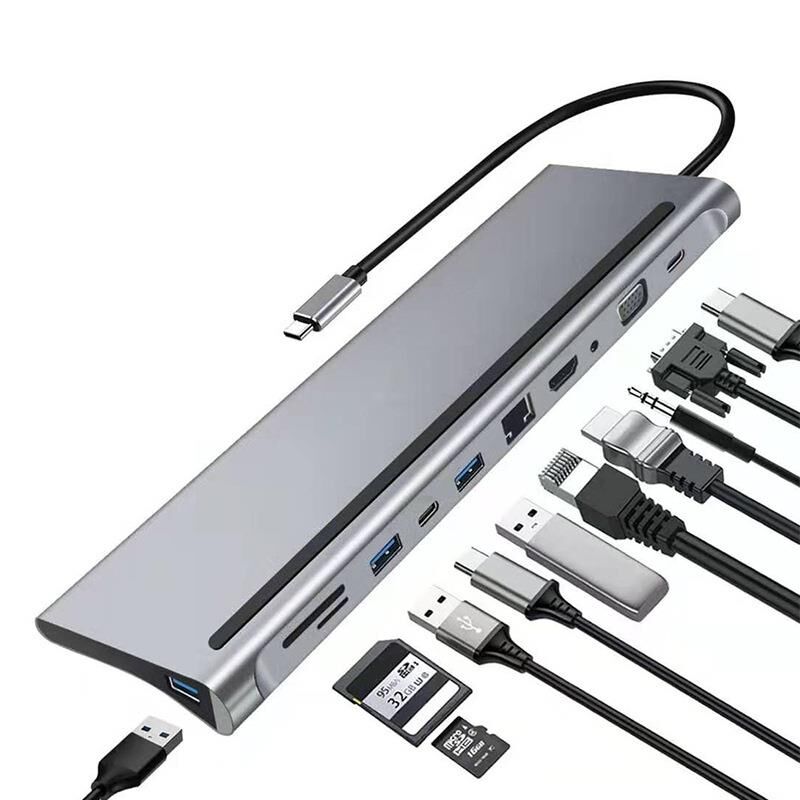11 in 1 Type-c Hub Çoklayıcı Hdmi Vga Rj45 Ethernet Typec PD Dönüştürücü Adaptör Pc Laptop