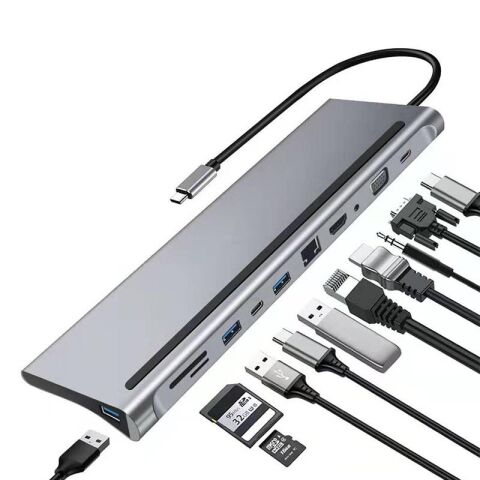 11 in 1 Type-c Hub Çoklayıcı Hdmi Vga Rj45 Ethernet Typec PD Dönüştürücü Adaptör Pc Laptop