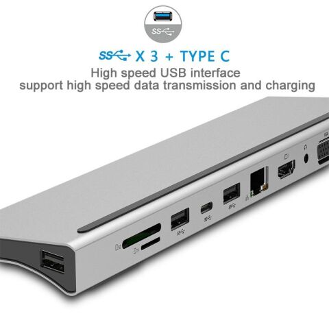 11 in 1 Type-c Hub Çoklayıcı Hdmi Vga Rj45 Ethernet Typec PD Dönüştürücü Adaptör Pc Laptop