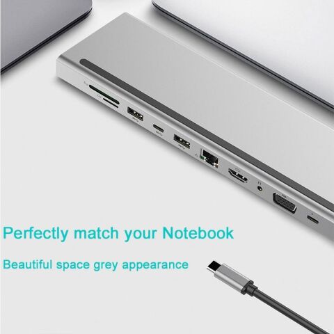 11 in 1 Type-c Hub Çoklayıcı Hdmi Vga Rj45 Ethernet Typec PD Dönüştürücü Adaptör Pc Laptop