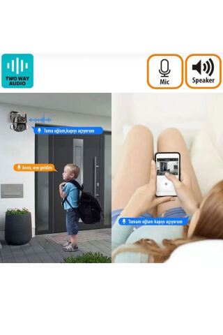 Çift Kameralı Wifi IP Kamera 360° Hareketli WiFi İç-Dış Mekan Ptz Ses Kayıtlı Güvenlik Kamerası