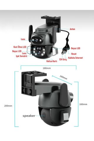 Çift Kameralı Wifi IP Kamera 360° Hareketli WiFi İç-Dış Mekan Ptz Ses Kayıtlı Güvenlik Kamerası