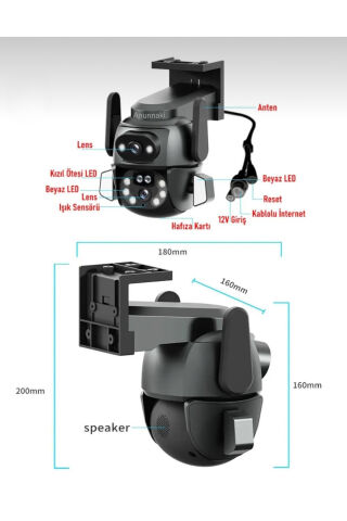 Çift Kameralı Wifi IP Kamera 360° Hareketli WiFi İç-Dış Mekan Ptz Ses Kayıtlı Güvenlik Kamerası