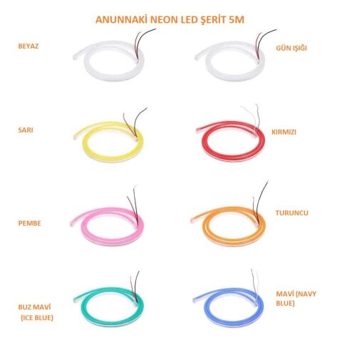 Anunnaki NEON LED ŞERİT BUZ MAVİ 5 METRE 12 VOLT ICE BLUE LED 5M