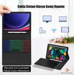 Samsung Galaxy Tab S9 Fe Klavyeli Kılıf Mouse Renkli S7-S8-S9-S9FE 11inch Mouse ve Klavye