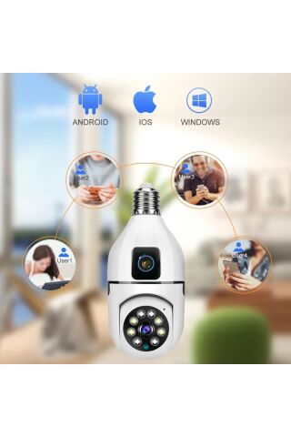 Çift Lens IP Ampul Kamera Hareketli Gece Görüş Ses Kayıtlı Wİ-Fİ Güvenlik Kamerası