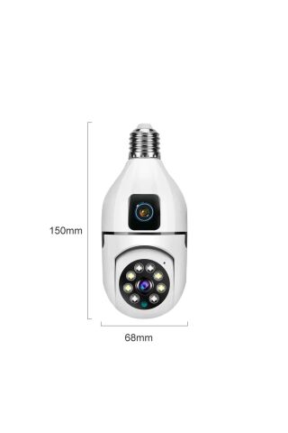 Çift Lens IP Ampul Kamera Hareketli Gece Görüş Ses Kayıtlı Wİ-Fİ Güvenlik Kamerası