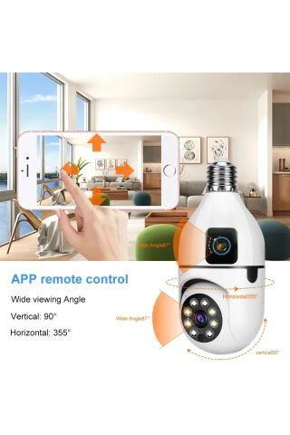 Çift Lens IP Ampul Kamera Hareketli Gece Görüş Ses Kayıtlı Wİ-Fİ Güvenlik Kamerası