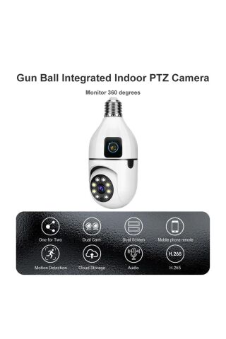 Çift Lens IP Ampul Kamera Hareketli Gece Görüş Ses Kayıtlı Wİ-Fİ Güvenlik Kamerası