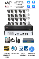 30'lu Ses Kayıtlı Gece Görüşlü İç Dış Mekan Ip Kamera Sistemi Full Set