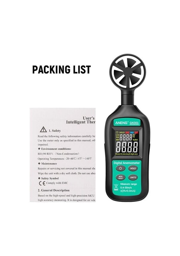 Gn301 Dijital Anemometre Termometre Aneng Sıcaklık Arkadan Aydınlatmalı El Rüzgar Hızı Ölçer Anemometer
