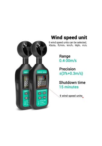 Gn301 Dijital Anemometre Termometre Aneng Sıcaklık Arkadan Aydınlatmalı El Rüzgar Hızı Ölçer Anemometer