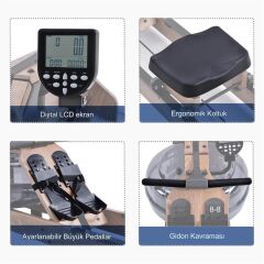 Kondisyon Küreği Su Hazneli Katlanır Spor Egzersiz Ahşap Natürel Kondisyon Kürek Water Rower