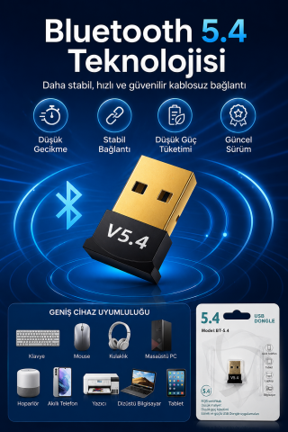 USB Bluetooth Dongle Pc Laptop Kablosuz Bluetooth 5.4 Adaptör V5.4 Bluetooth Aparatı