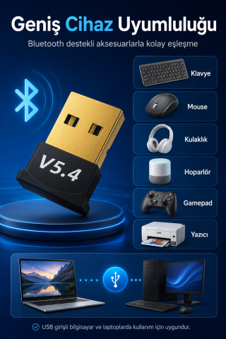 USB Bluetooth Dongle Pc Laptop Kablosuz Bluetooth 5.4 Adaptör V5.4 Bluetooth Aparatı