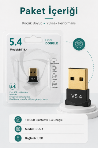 USB Bluetooth Dongle Pc Laptop Kablosuz Bluetooth 5.4 Adaptör V5.4 Bluetooth Aparatı