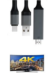 HDMI Apple Android Type-C Giriş Uyumlu 4K 60Hz HDTV Görüntü Aktarım Kablosu Projektör Dönüştürücü