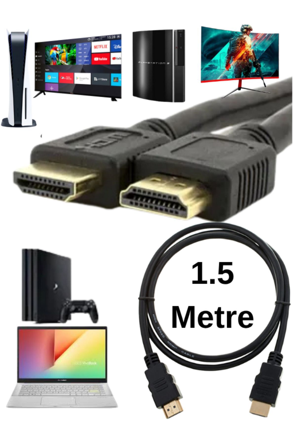 Hdmı Kablo 1.5 Metre 4K HDMI Kablo | PS3 PS4 PS5 TV Laptop PC Uyumlu