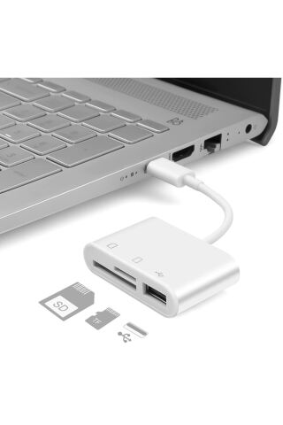 Usb Type C To SD Micro SD TF Kart Okuyucu ve USB Çevirici 3 in 1 Dönüştürücü Adaptör 5232