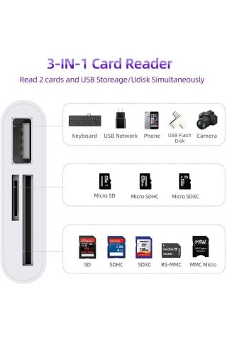 Usb Type C To SD Micro SD TF Kart Okuyucu ve USB Çevirici 3 in 1 Dönüştürücü Adaptör 5232