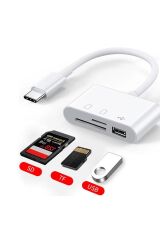 Usb Type C To SD Micro SD TF Kart Okuyucu ve USB Çevirici 3 in 1 Dönüştürücü Adaptör 5232