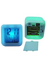 Anunnaki 7 Renk Değiştiren Xxl Dijital LCD Küp Alarmlı Takvim Termometreli Masa Saati Gece Lambası