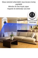 WiFi Bebek Kamerası Sesli, Gece Görüşlü, 360° Döner