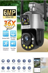 4K WiFi Güvenlik Kamerası – 36x Optik Zoom, Çift Lens, Gece Görüşlü, Alarmlı, Motorize Odaklama