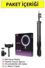 Anunnaki 10 İnç Ring Light Youtuber Tiktok Çekim Işıklı Telefon Tutucu Selfie Makyaj Işığı 2.1 M Tripod