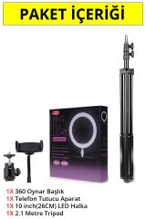 Anunnaki 10 İnç Ring Light Youtuber Tiktok Çekim Işıklı Telefon Tutucu Selfie Makyaj Işığı 2.1 M Tripod
