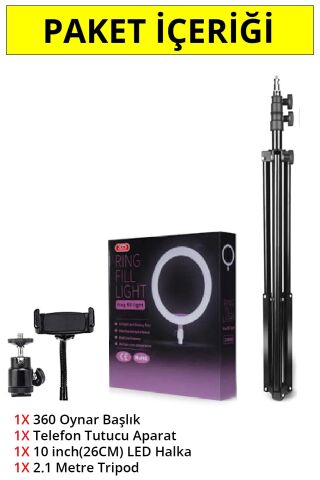 Anunnaki 10 İnç Ring Light Youtuber Tiktok Çekim Işıklı Telefon Tutucu Selfie Makyaj Işığı 2.1 M Tripod