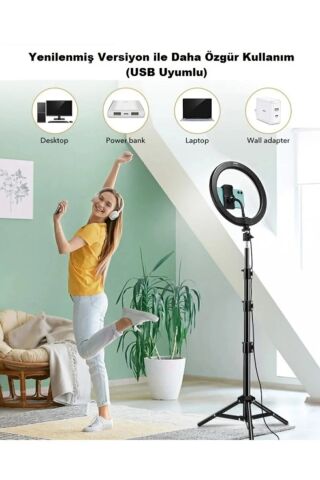 Anunnaki 10 İnç Ring Light Youtuber Tiktok Çekim Işıklı Telefon Tutucu Selfie Makyaj Işığı 2.1 M Tripod
