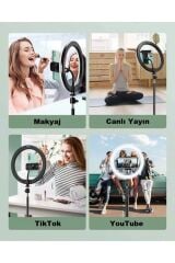 Anunnaki 10 İnç Ring Light Youtuber Tiktok Çekim Işıklı Telefon Tutucu Selfie Makyaj Işığı 2.1 M Tripod