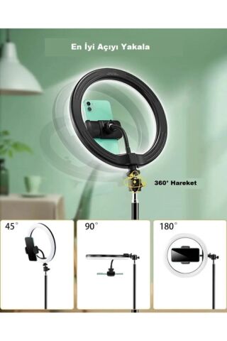 Anunnaki 10 İnç Ring Light Youtuber Tiktok Çekim Işıklı Telefon Tutucu Selfie Makyaj Işığı 2.1 M Tripod