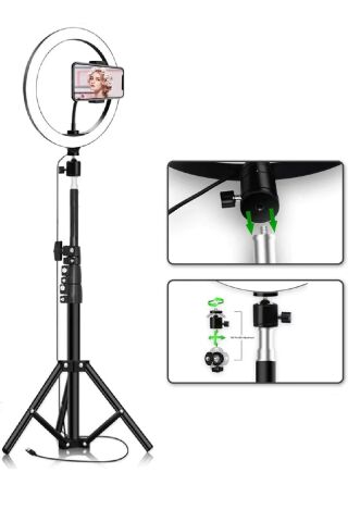 Anunnaki 10 İnç Ring Light Youtuber Tiktok Çekim Işıklı Telefon Tutucu Selfie Makyaj Işığı 2.1 M Tripod