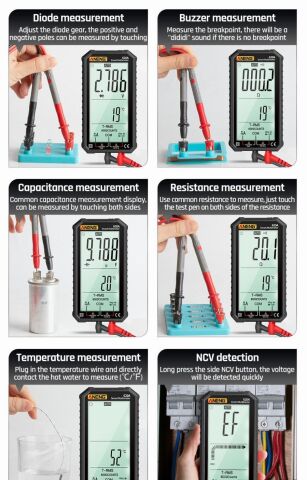 ANENG 620A 4.7 inç Geniş LCD Ekran Otomatik Manuel Akıllı Gerçek RMS Dijital Multimetre