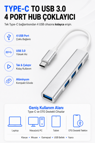 Type-c To Usb Hub 4 Port Çoklayıcı Macbook Ile Uyumlu Çoğaltıcı Type C To Usb Converter Hub