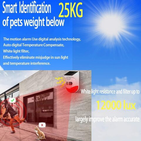 WiFi Solar Pir Hareket Sensörü Sesli ve Işıklı Güvenlik Alarm Sistemi Tuya App