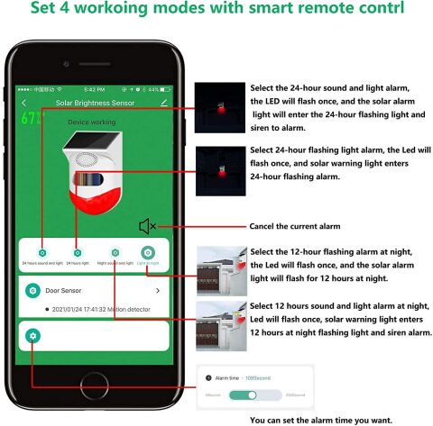 WiFi Solar Pir Hareket Sensörü Sesli ve Işıklı Güvenlik Alarm Sistemi Tuya App