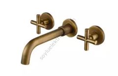 Duvara Ankastre Gizli Çift Delikli İki Saplı Antık Lavabo Bataryası