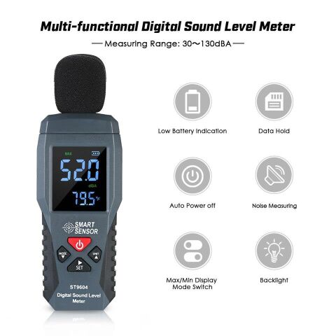 Smart Sensor ST9604 Desibel Ses Seviyesi Gürültü Ölçer Ölçüm 30-130dB dB Dedektörü Ses Test Cihazı