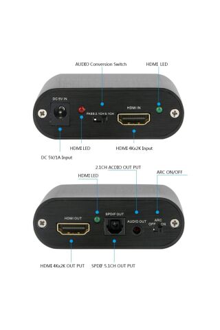 Hdmi To Hdmi Optik Stereo 2.0 4k Arc 2.1 Ch 5.1 Ch Ayırıcı Çevirici Dönüştürücü Adaptör