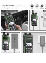 UV-13 Pro Yeşil Su Geçirmez Uzun Mesafe 10W Çift Bantlı Type-C Şarj Telsiz Kulaklık Hediyeli