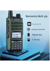 UV-13 Pro Yeşil Su Geçirmez Uzun Mesafe 10W Çift Bantlı Type-C Şarj Telsiz Kulaklık Hediyeli